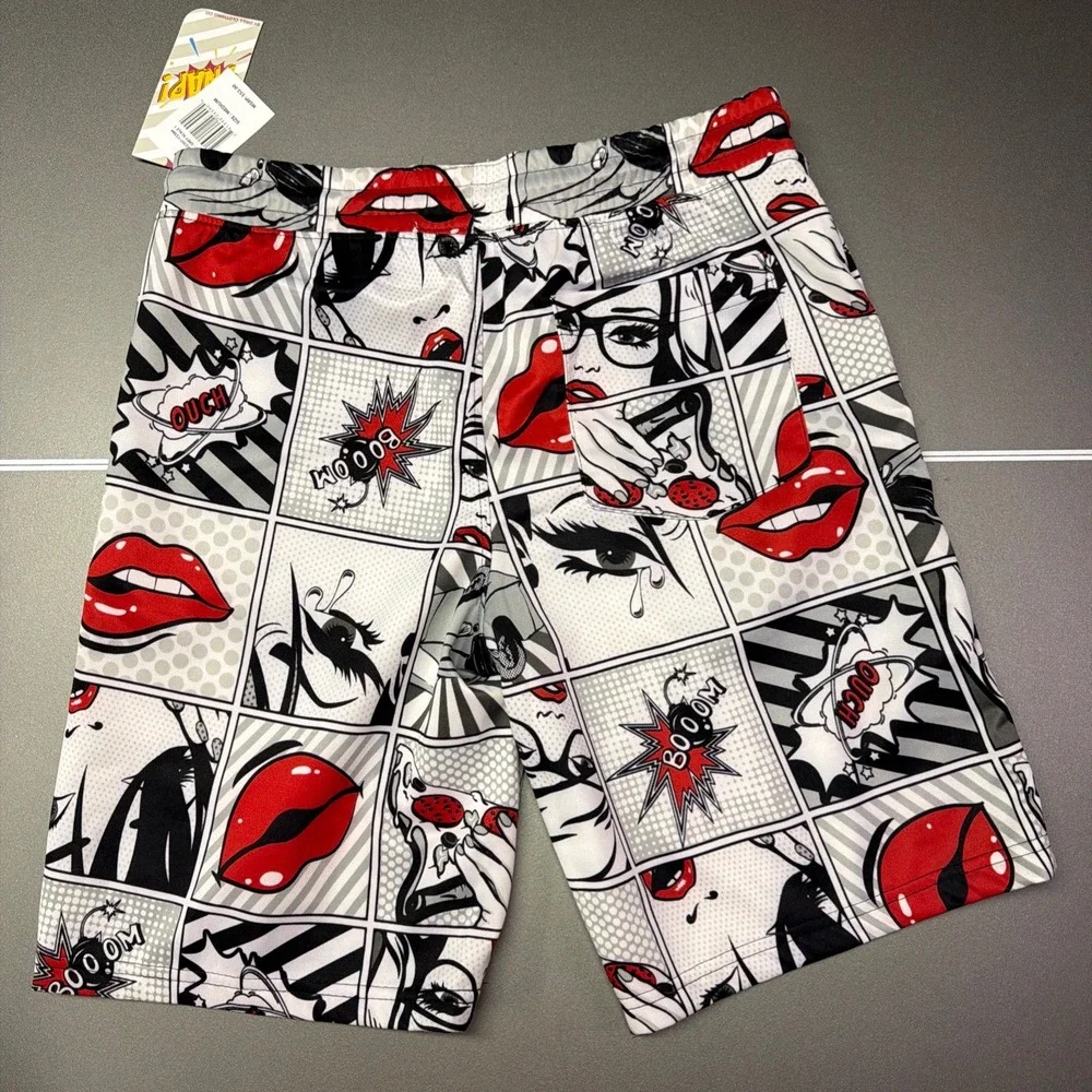 Drill Clothing Co. Men's Shorts Medium White Black Red Pop Art NWT